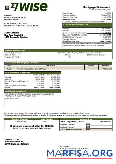 Blank Belgium Wise bank mortgage statement scr template